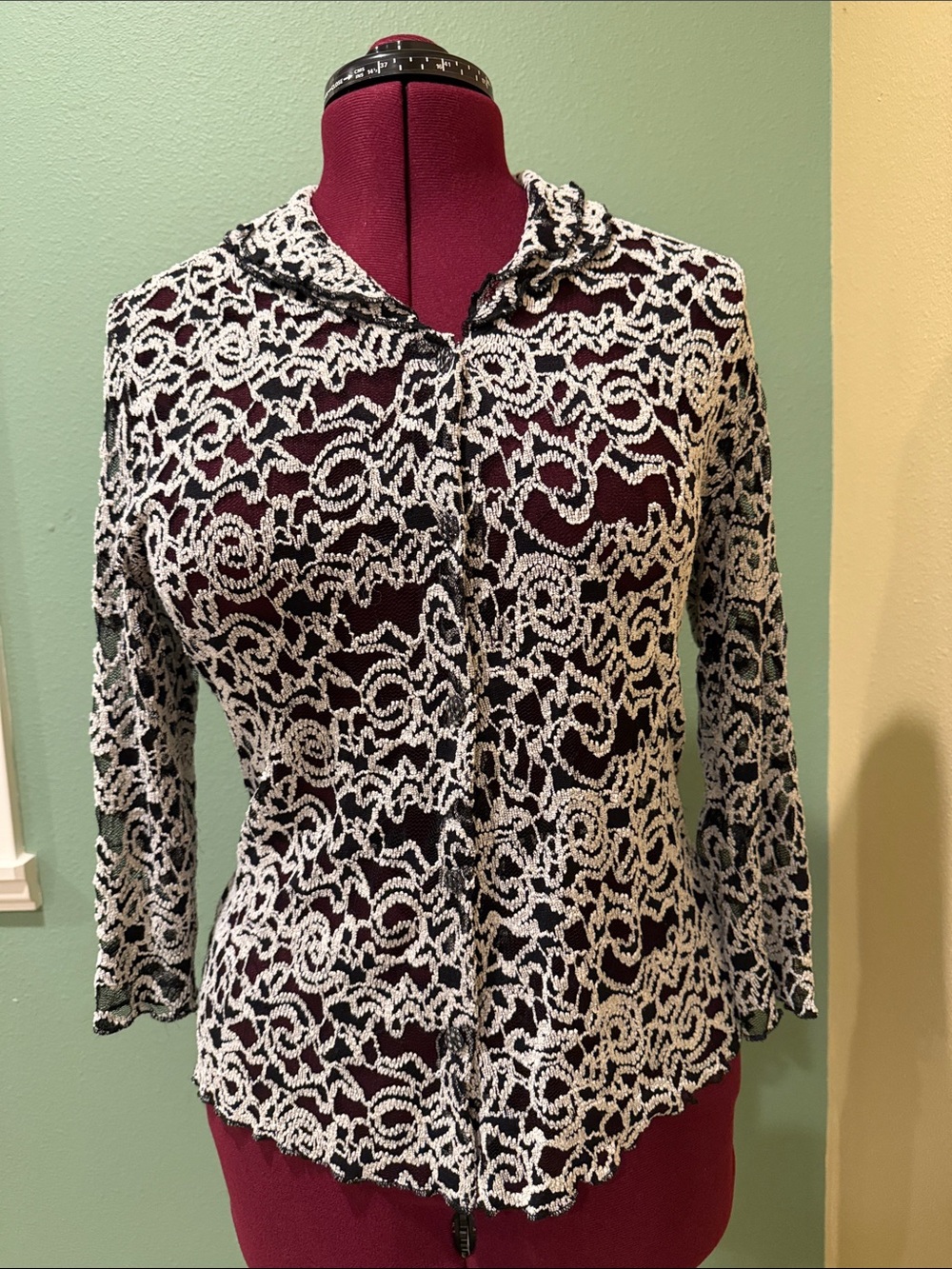 MECCA Black and White Lace Overlay Button-Down Top